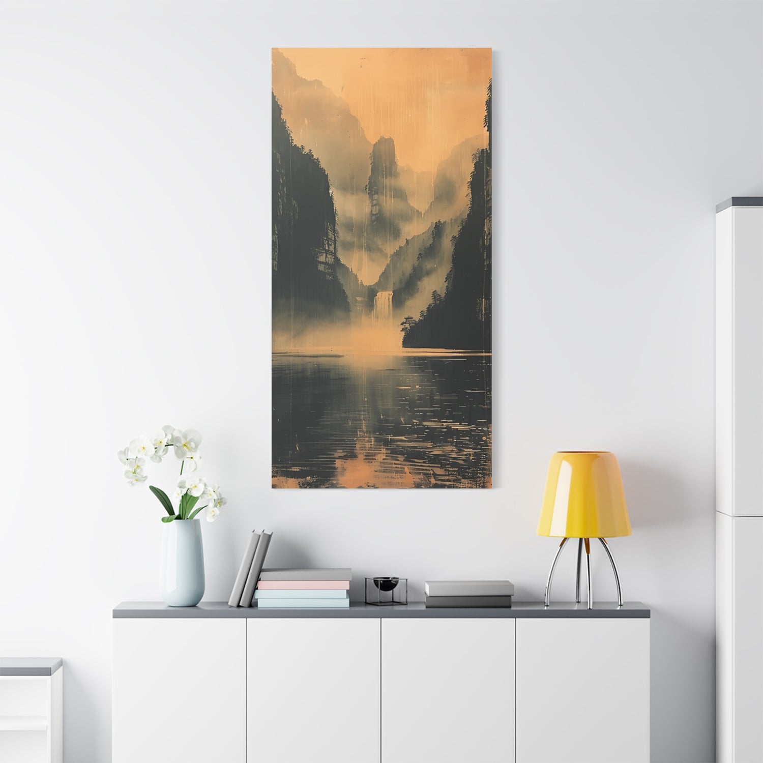 Chinese Landscape Art - Moody Mountain Lake Landscape Art - The Art Hub