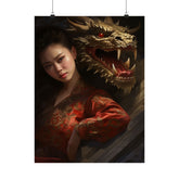 Matte Vertical Poster — Asian Warrior Woman with Dragon Art Print - The Art Hub