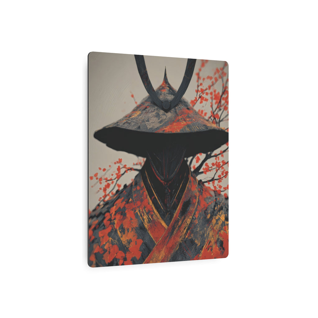 Metal Art Sign — Samurai Shadow with Autumn Maples