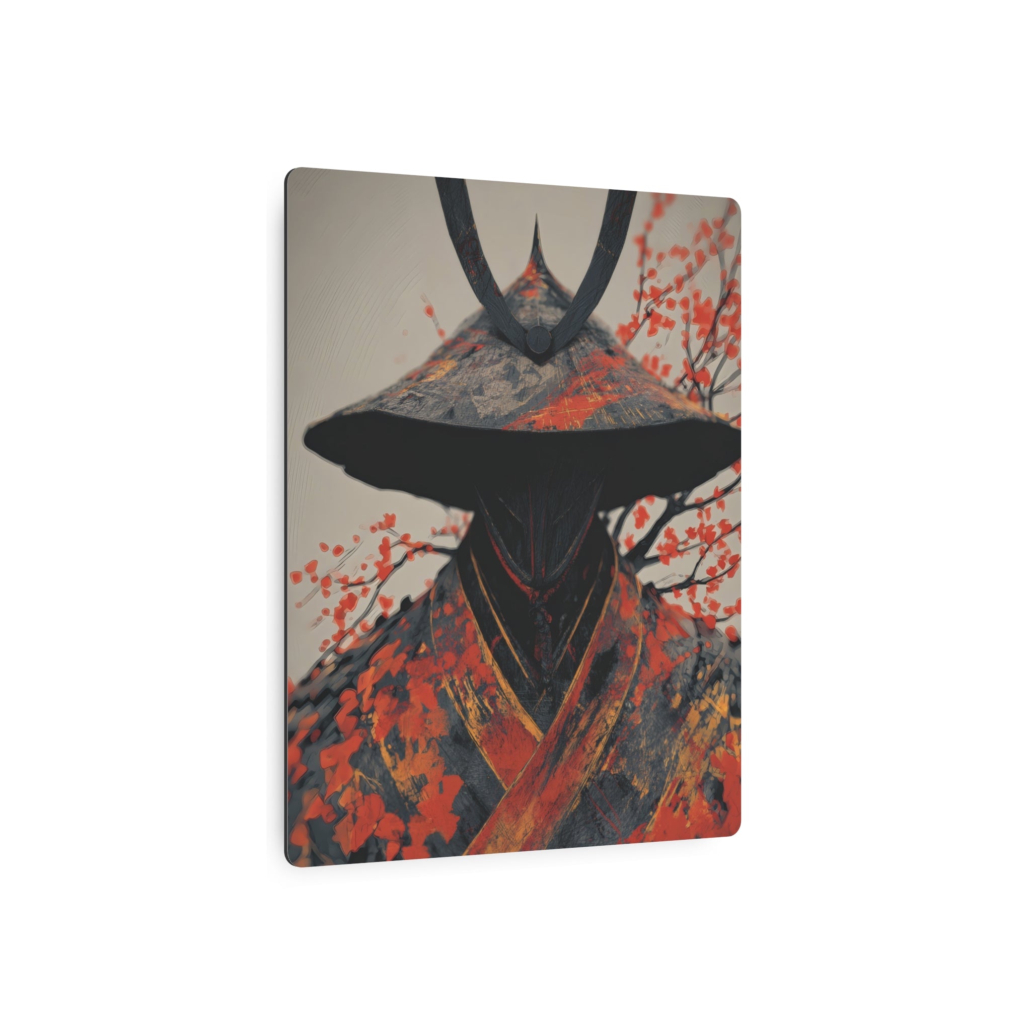 Metal Art Sign — Samurai Shadow with Autumn Maples
