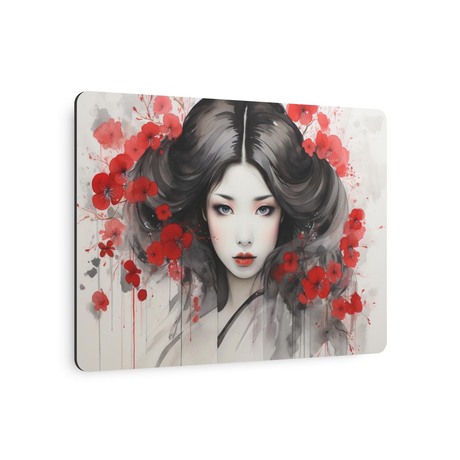 Metal Art Ethereal Geisha Portrait with Red Poppies  Japanese-Inspired Wall Decor - The Art Hub