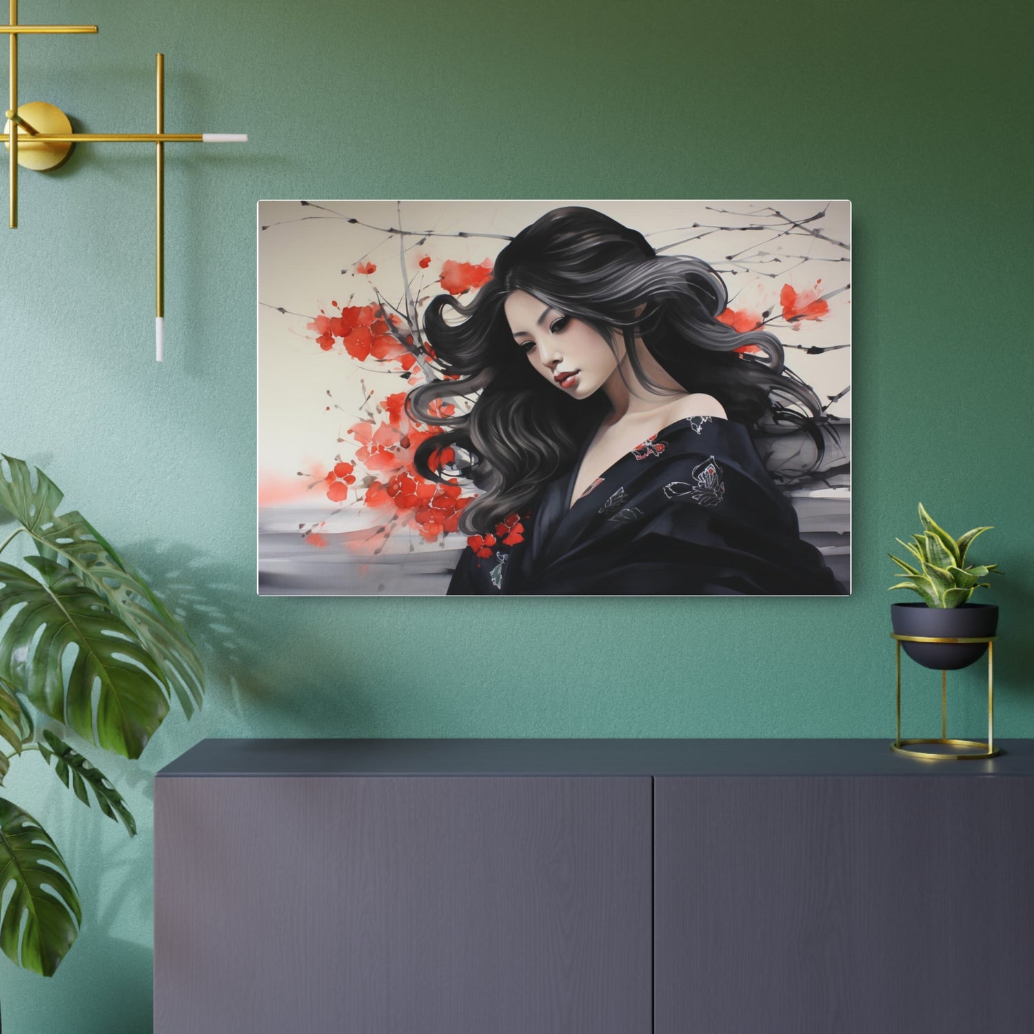 Metal Art Elegant Geisha Portrait Wall Art with Red Poppies | Asian-Inspired Decorative Metal Art - The Art Hub