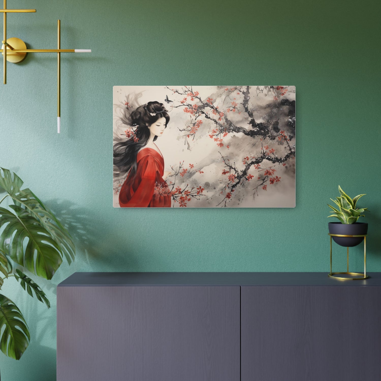 Geisha Cherry Blossom Metal Art Japanese-Inspired Wall Decor - The Art Hub