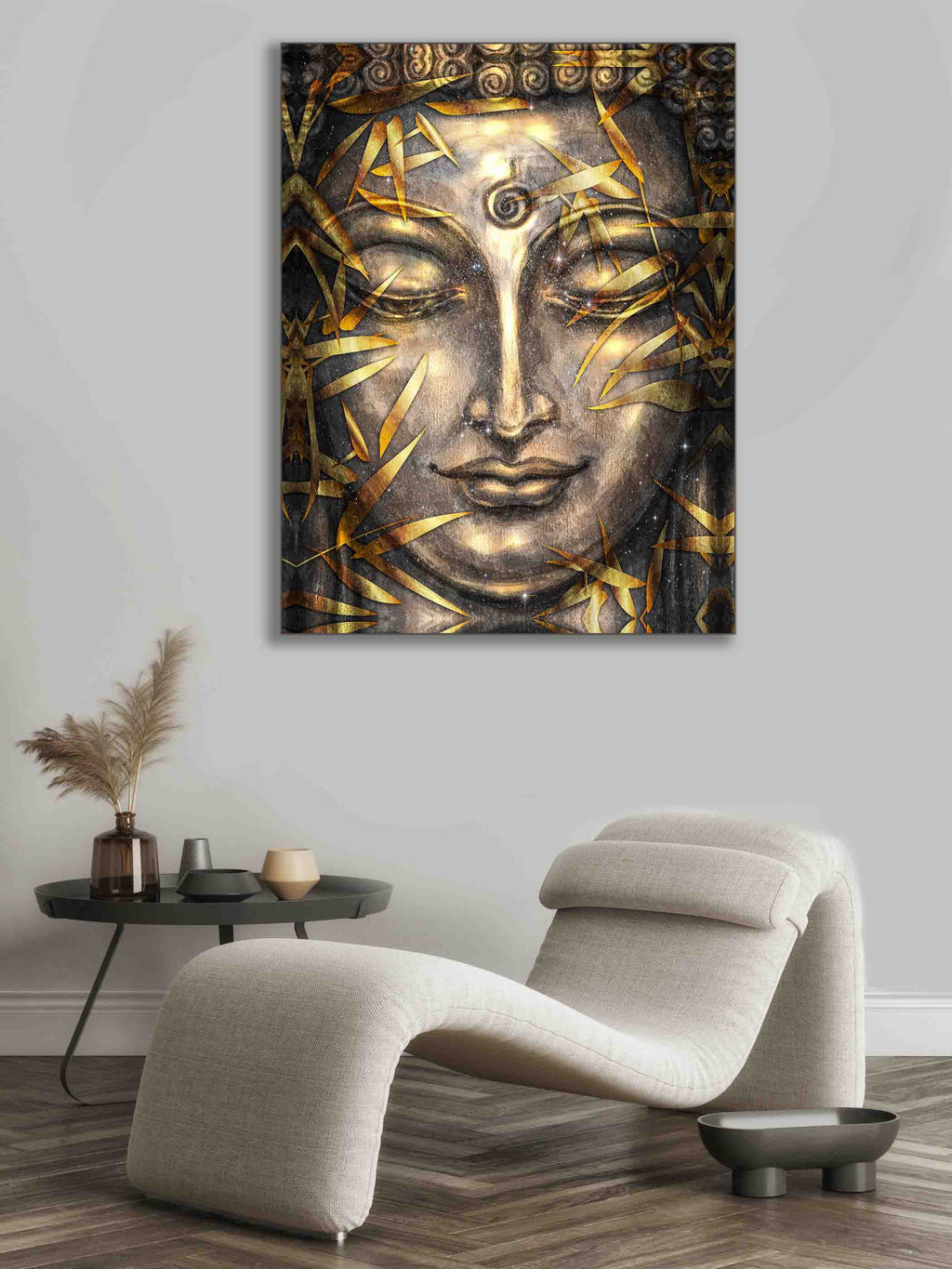 Canvas Pint Gold Buddha- Artwork-Gold varnish