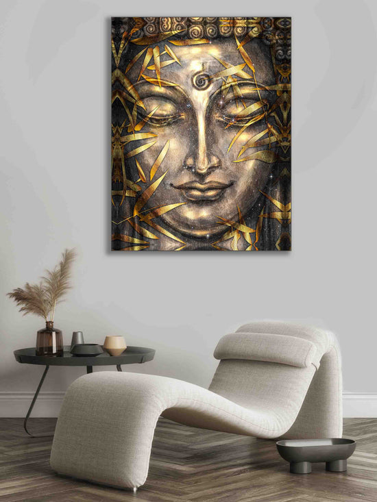 Canvas Pint Gold Buddha- Artwork-Gold varnish - The Art Hub